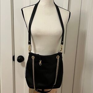 Michael Michael Kors Black Leather Crossbody or Shoulder Bag Gold Trim 11x12 EUC